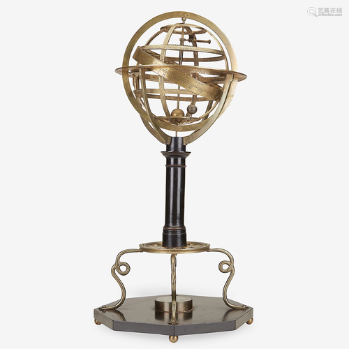 A Victorian brass and ebonized wood armillary sph…