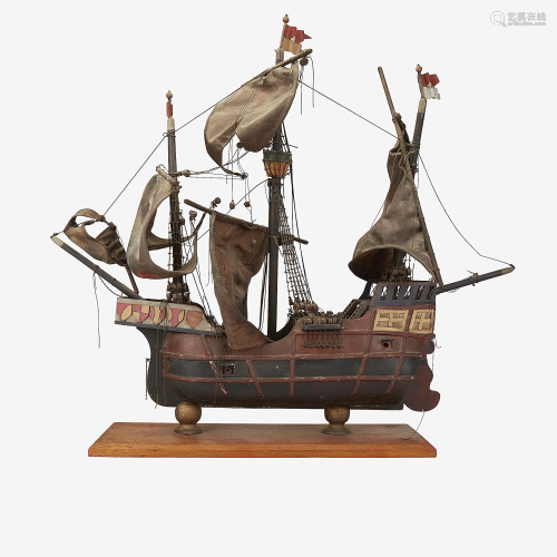 A Spanish polychromed wood ship model, 18th/19th