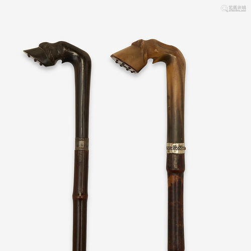 Two horse hoof-form dagger canes, Various dates …