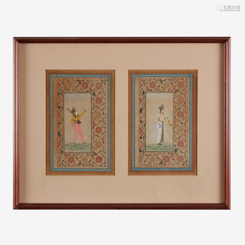 A framed pair of Mughal illuminated miniatures,