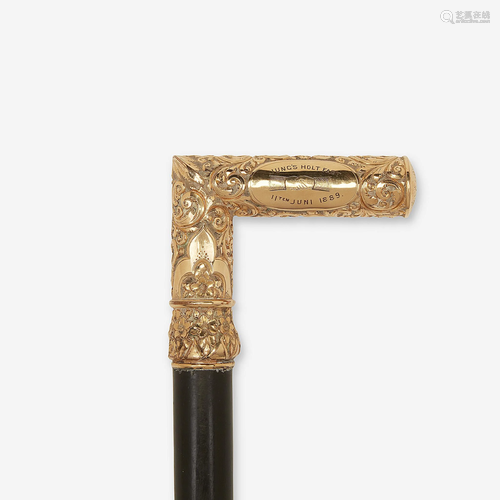 A German 10-karat gold and ebony gentleman's cane,