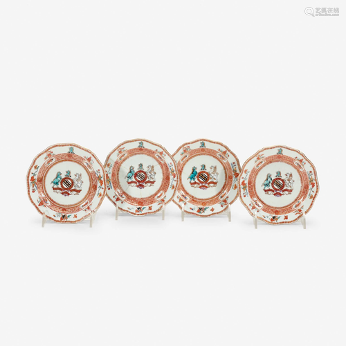 Four Chinese export porcelain armorial bread plates,