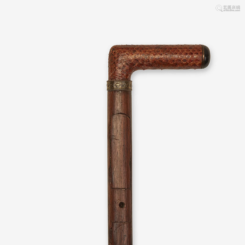 A brass-mounted ebony and rosewood artist's cane, …