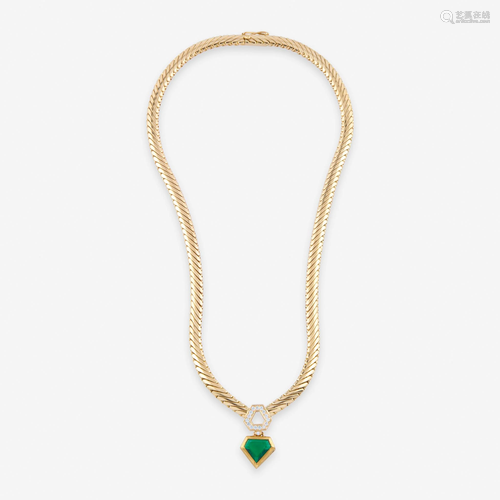 An eighteen karat gold, emerald, and diamond neckl…