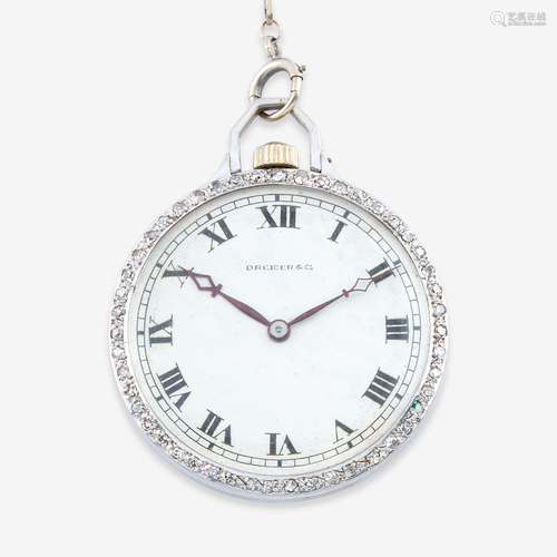 A platinum and diamond pocket watch, retailed by