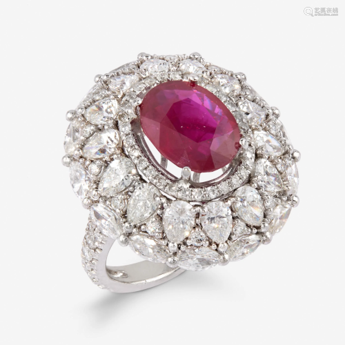 A Burma ruby, diamond, and platinum ring,