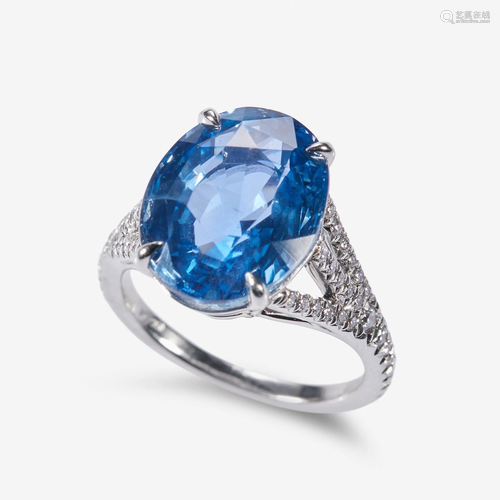 A sapphire, diamond, and platinum ring,