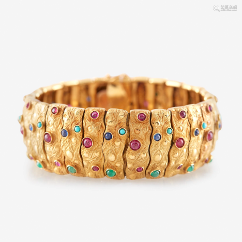 An eighteen karat gold and gem-set bracelet, Italy