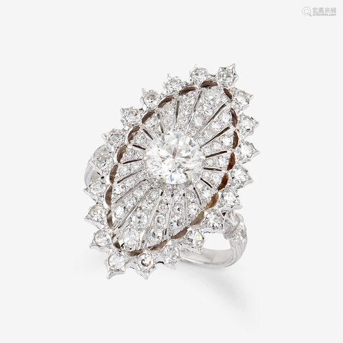 A diamond and eighteen karat white gold ring,