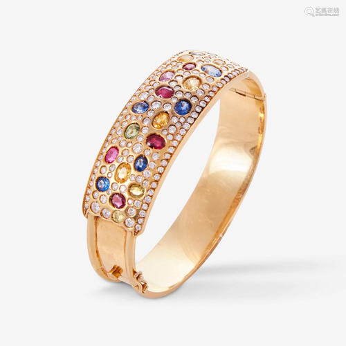 An eighteen karat, diamond, and gem-set bracel…