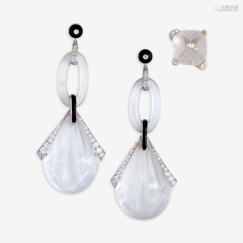 A pair of Art Deco rock crystal, diamond, and platinum
