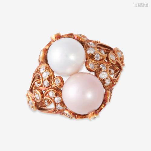 An antique pearl, diamond, and eighteen karat …