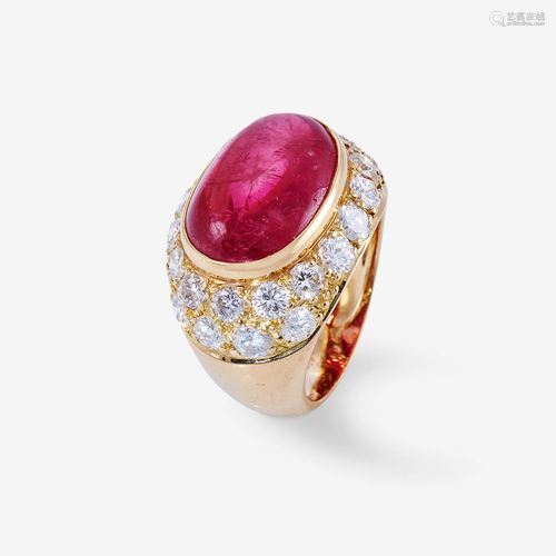 A spinel, diamond, and eighteen karat gold ring,