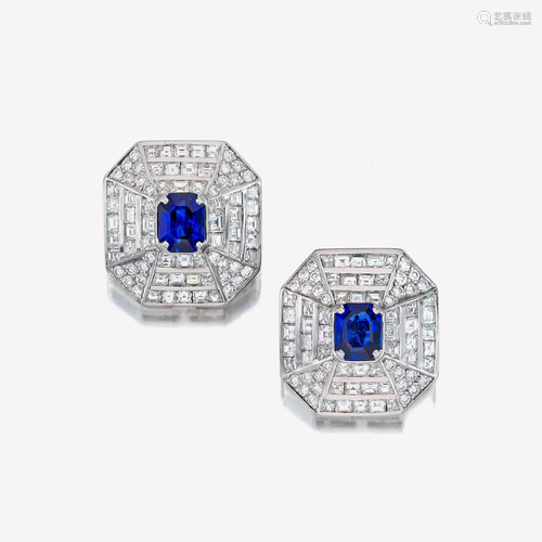 A pair of sapphire, diamond, and eighteen karat …