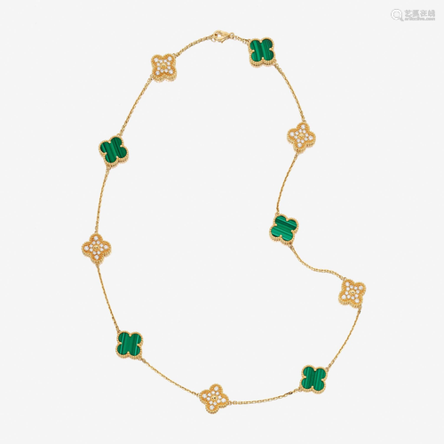 A malachite, diamond, and eighteen karat gold nec…