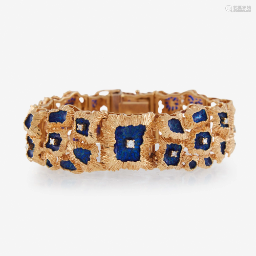 An eighteen karat gold, diamond, and enameled brac…