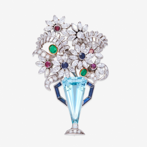 A diamond and gem-set platinum giardinetto brooch,
