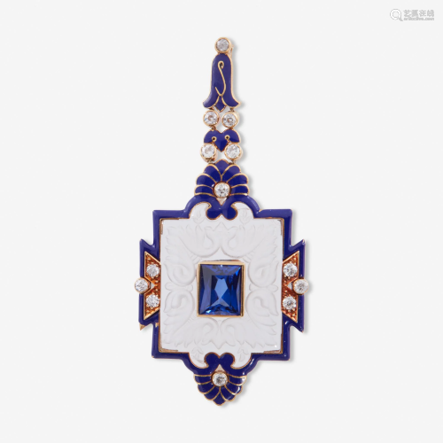 An Art Deco rock crystal, enamel, diamond, and