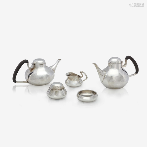 A Mexican sterling silver modernist five-piece tea