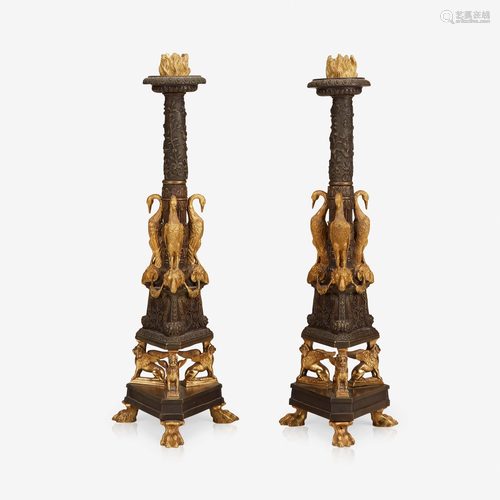 A pair of Empire Revival ormolu and patinated bronze