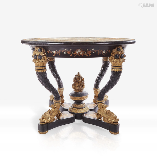 An Italian pietra dura and gilt and ebonized wood