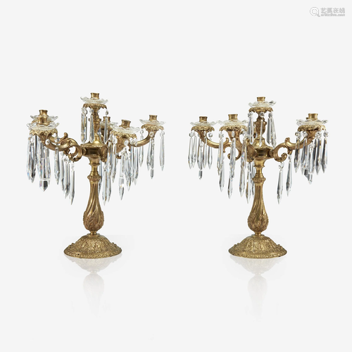 A large pair of Louis XV style gilt-bronze and cut