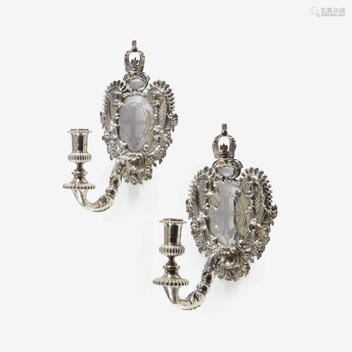 A pair of Edward VII sterling silver wall lights