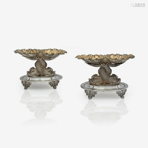 A pair of French silver and vermeil double salts,