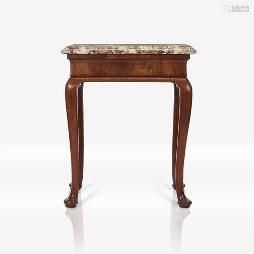 A Queen Anne walnut side table with breche violette