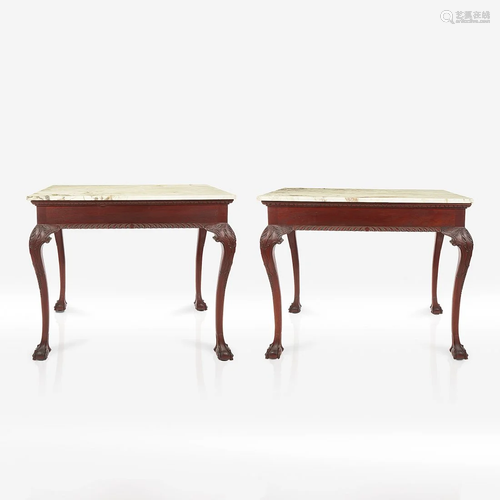 A pair of George II style marble-topped mahogany