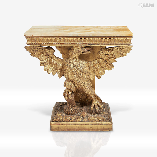 A George II giltwood eagle-form console in the ma…