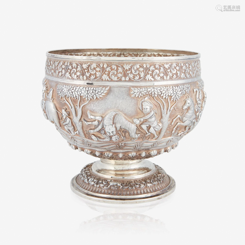 A Southeast Asian repoussé silver bowl decorate…