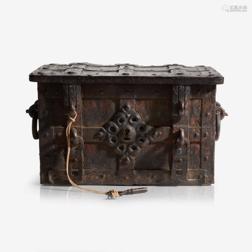 A German wrought iron strong box, 17th century