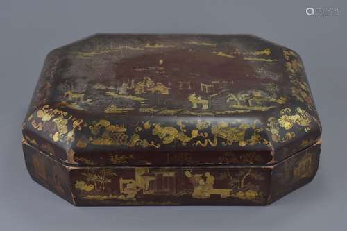 A Chinese 19th C. gilt and lacquer games box