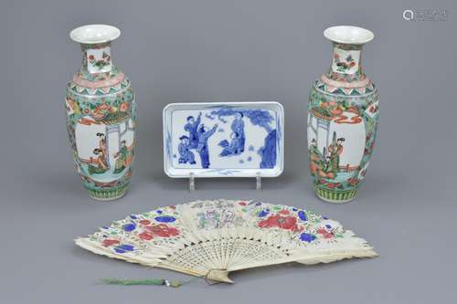 A pair of Chinese 19th C. Famille verte porcelain vases