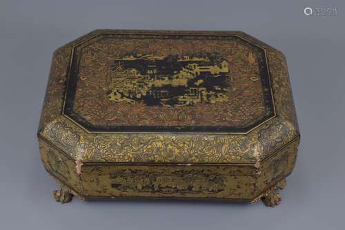 A Chinese 19th C. gilt and lacquer games box