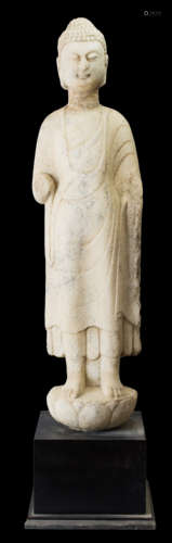 A Chinese 6th C. Northern Qi. White marble figure of Buddha. 90CM tall