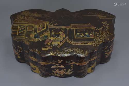 A Chinese 19/20th C. gilt and lacquer box and cover