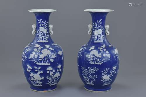 A pair of Chinese 18/19th C. blue ground porcelain vases