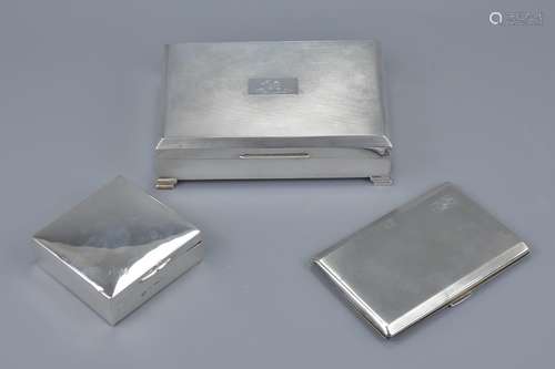 An English silver cigarette case together with two silver boxes