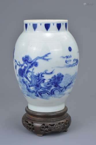 A Chinese 18th C. or earlier blue and white porcelain jar