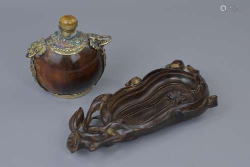 A Chinese carved hardwood tray