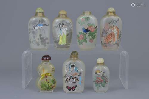 A group of seven Chinese glass painted snuff bottles