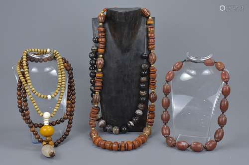 A group of five agate beaded necklaces