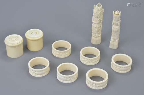 A set of six ivory napkin rings