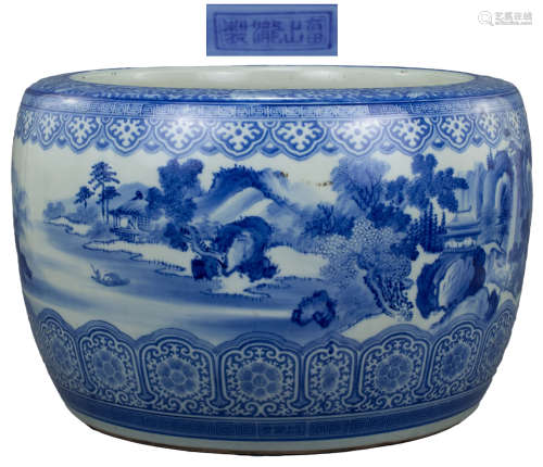 A large Japanese blue and white jardiniere