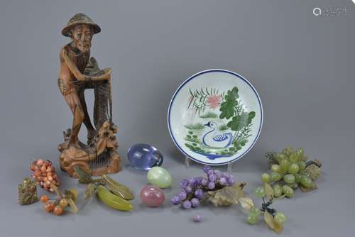 A group of Chinese jade stone and agate grapes