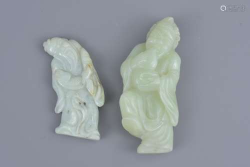 Two Chinese pale celadon jade carvings of Shoulao