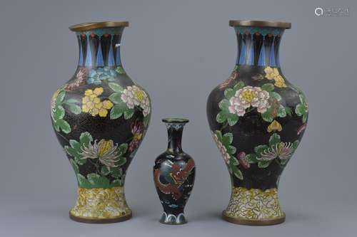 A pair of large Chinese early 20th C. cloisonne enamel vases