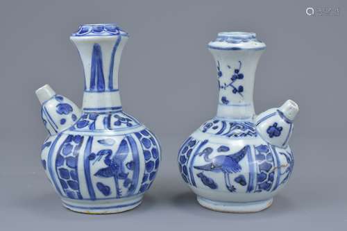 Two Chinese Ming dynasty blue and white porcelain Kendi